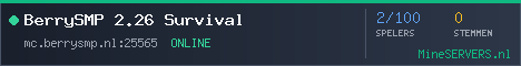 Banner van BerrySMP 2.26 Survival met de actuele serverstatus