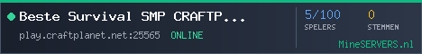 Banner van Beste Survival SMP CRAFTPLANET (No P2W) met de actuele serverstatus