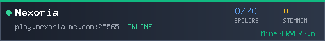 Banner van Nexoria met de actuele serverstatus