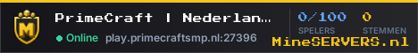 Banner van PrimeCraft | Nederlandse Hardcore SMP met de actuele serverstatus